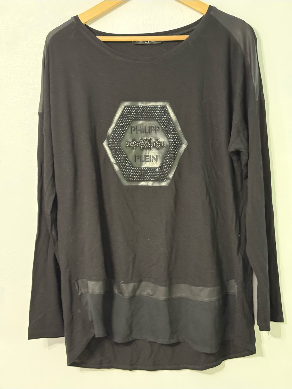Philipp Plein Black Long-Sleeve Shirt with Hex Logo and Stud Detailing